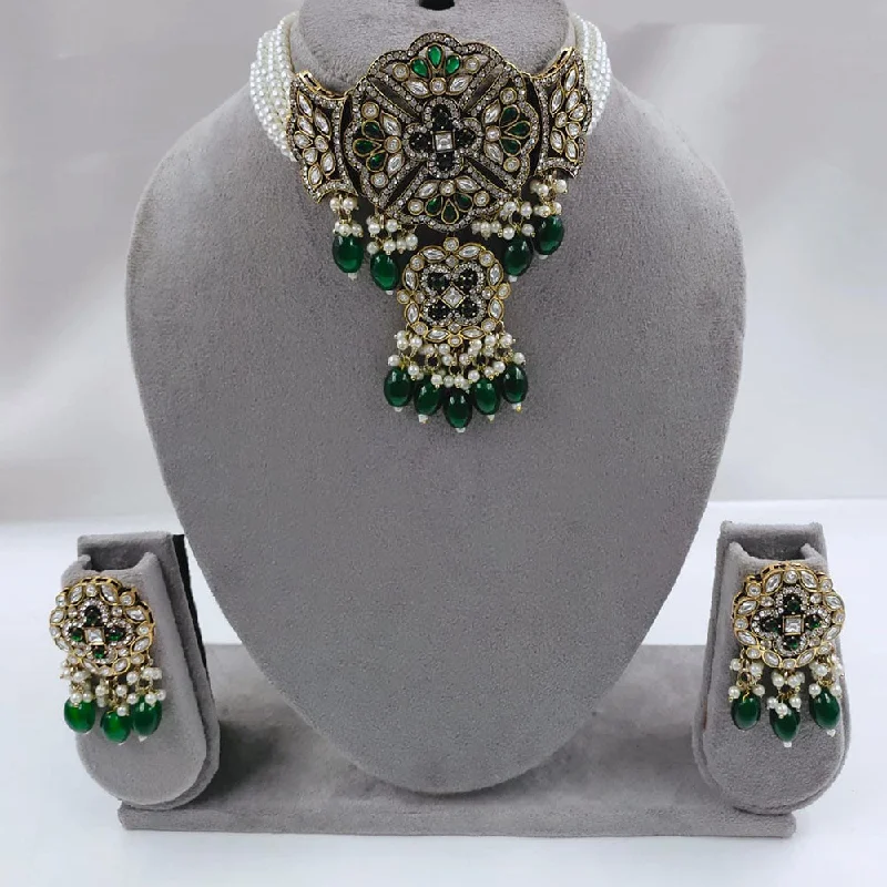 FS Collection Gold Plated Kundan Stone And Pearls Choker Necklace Set