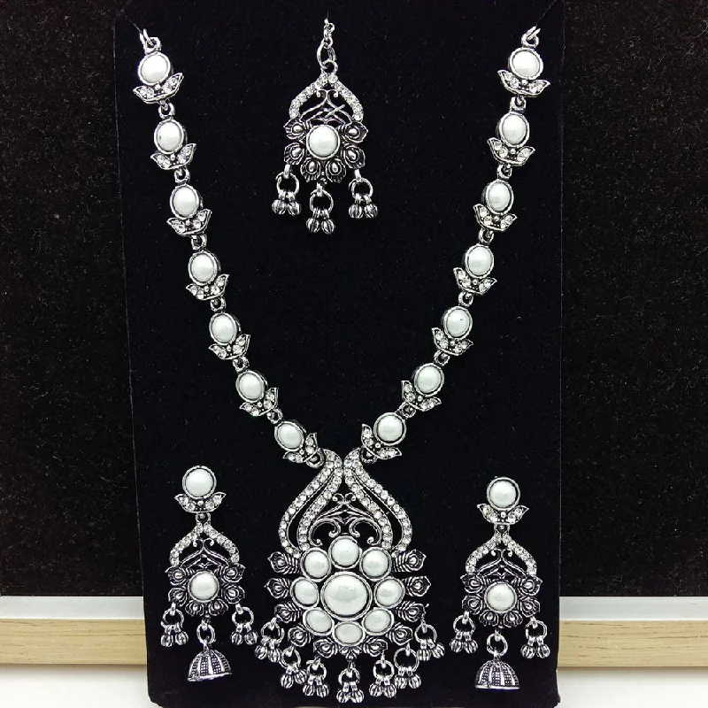 SP Jewellery Oxidised Plated Pearl And Austrian Stone Necklace Set