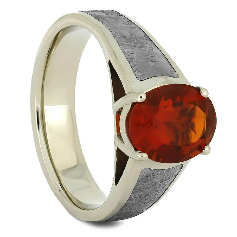 Fire Opal Engagement Ring with Meteorite