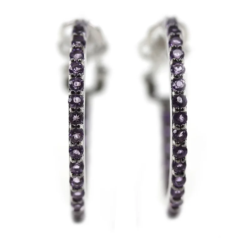 925 Sterling Silver Pink Amethyst Hoops Earrings