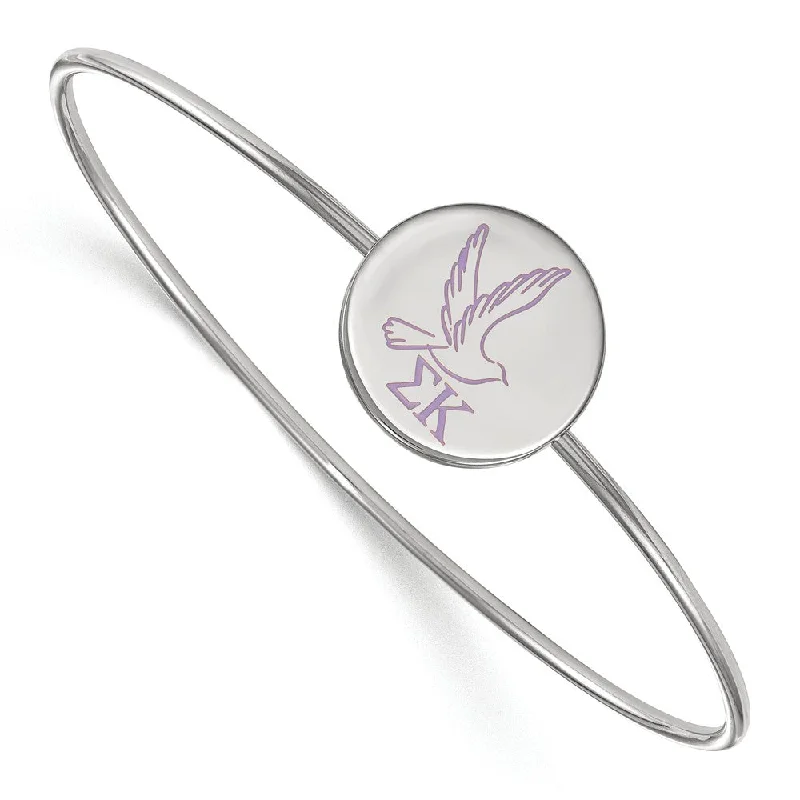 Sterling Silver Sigma Kappa Enamel Purple Dove Bangle - 8 in.