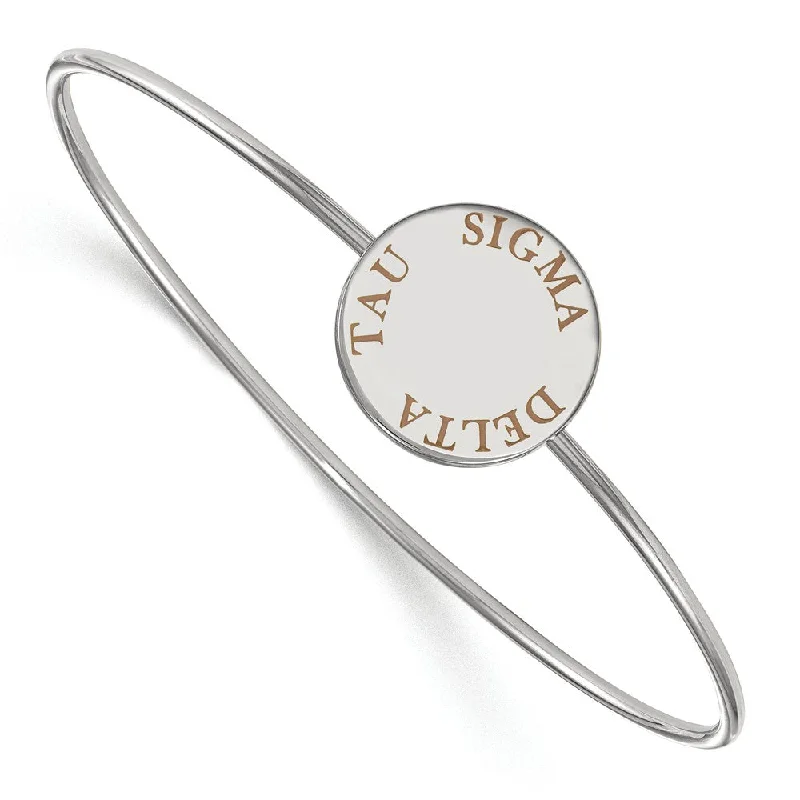 Sterling Silver Sigma Delta Tau Enamel Brown Letters Bangle - 8 in.