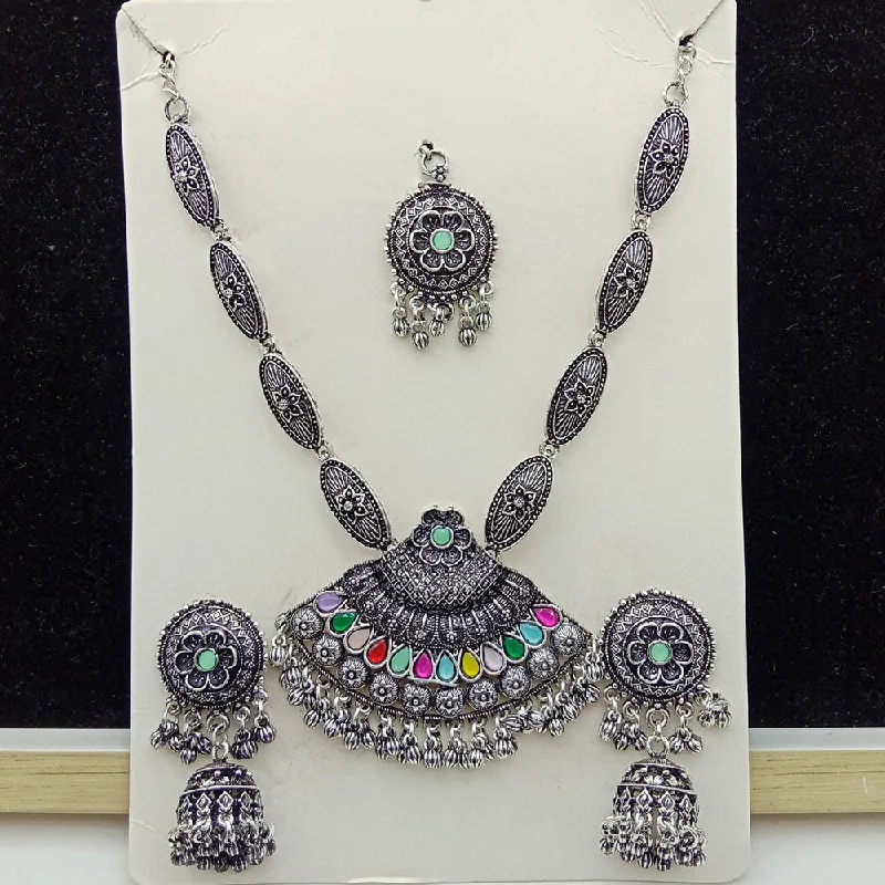 SP Jewellery Oxidised Plated Pota Stone Necklace Set