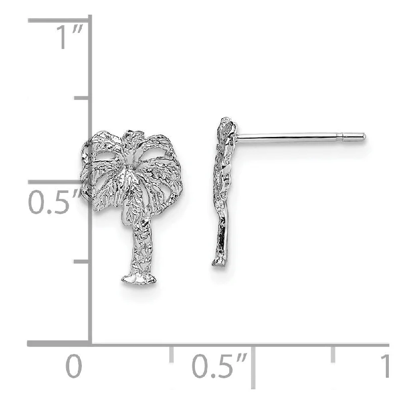 Diamond2Deal 14K White Gold Palm Tree Stud Earrings (L- 10.8 mm, W- 7.1 mm)