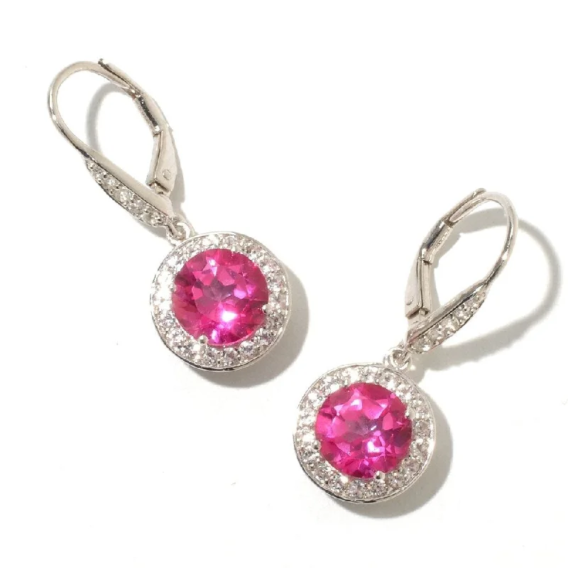 Sterling Silver 5.5ctw Pink & White Topaz Dangle Earrings 1'L