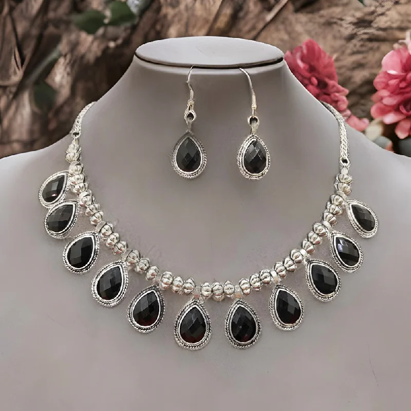 Bevy Pearls Oxidised Plated Crystal Stone Necklace Set