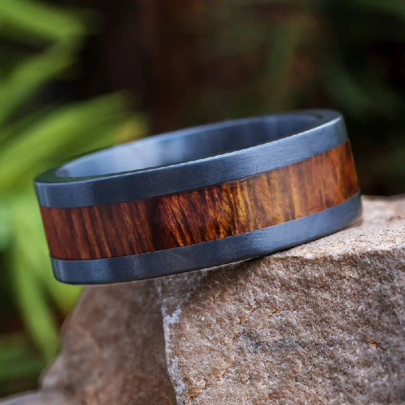 Flat Black Zirconium Band with Koa Wood Inlay