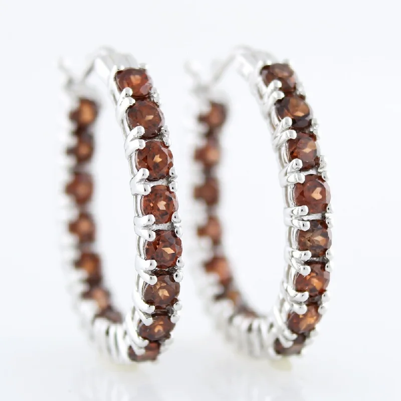 Sterling Silver 1-inch Inside-out Oval Zircon Hoop Earrings