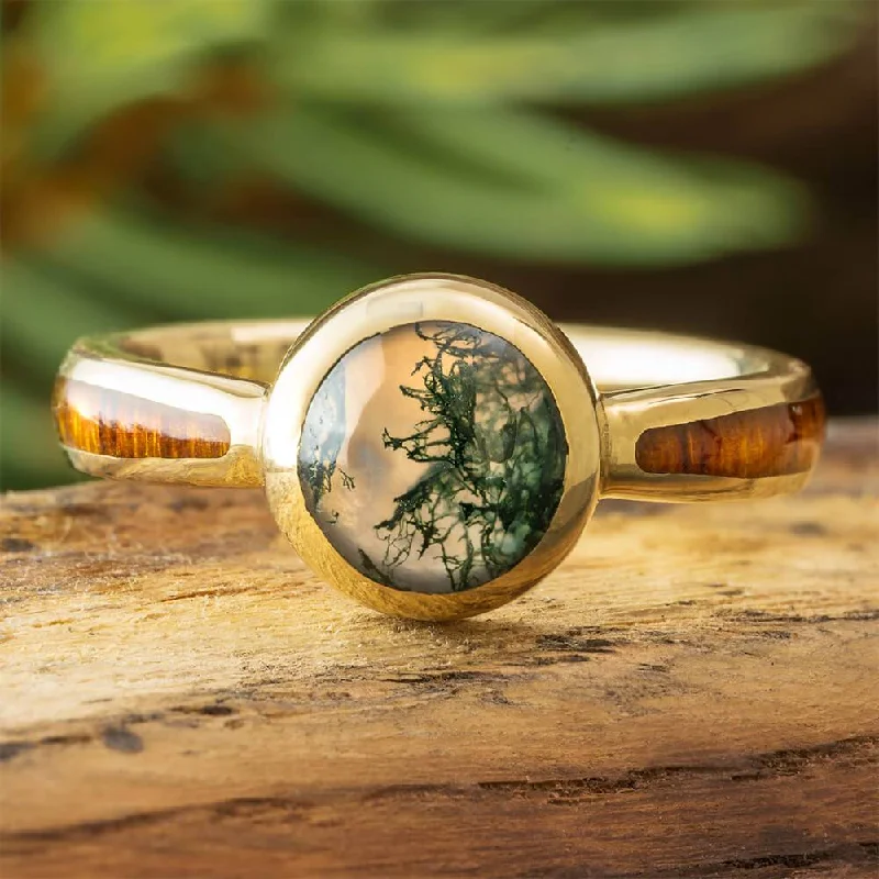 Moss Agate Engagement Ring with Ironwood