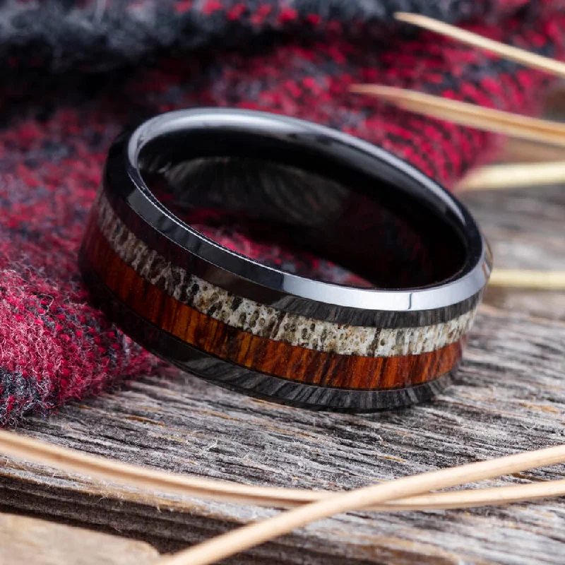 Men's Wedding Band with Antler & Ironwood