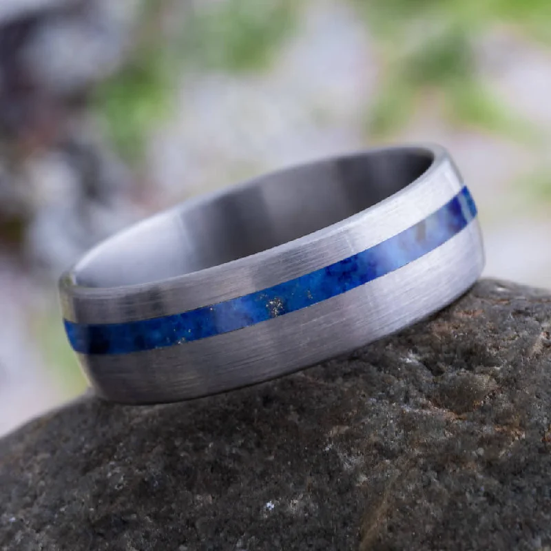 Blue Lapis Lazuli Wedding Band, Titanium Ring