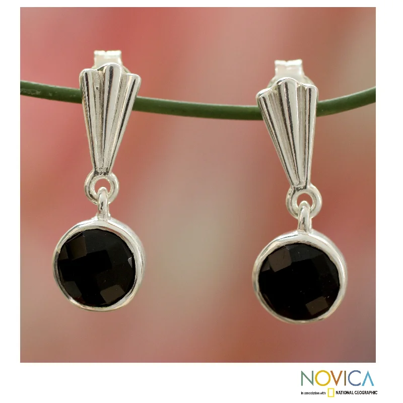 Handmade Sterling Silver 'Mumbai Serenade' Onyx Earrings (India)