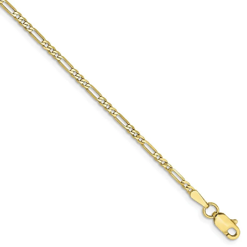 1.75mm, 10k Yellow Gold, Solid Concave Figaro Chain Bracelet