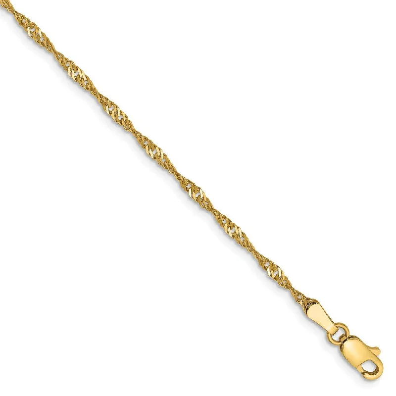 1.7mm, 14k Yellow Gold, Singapore Chain Bracelet