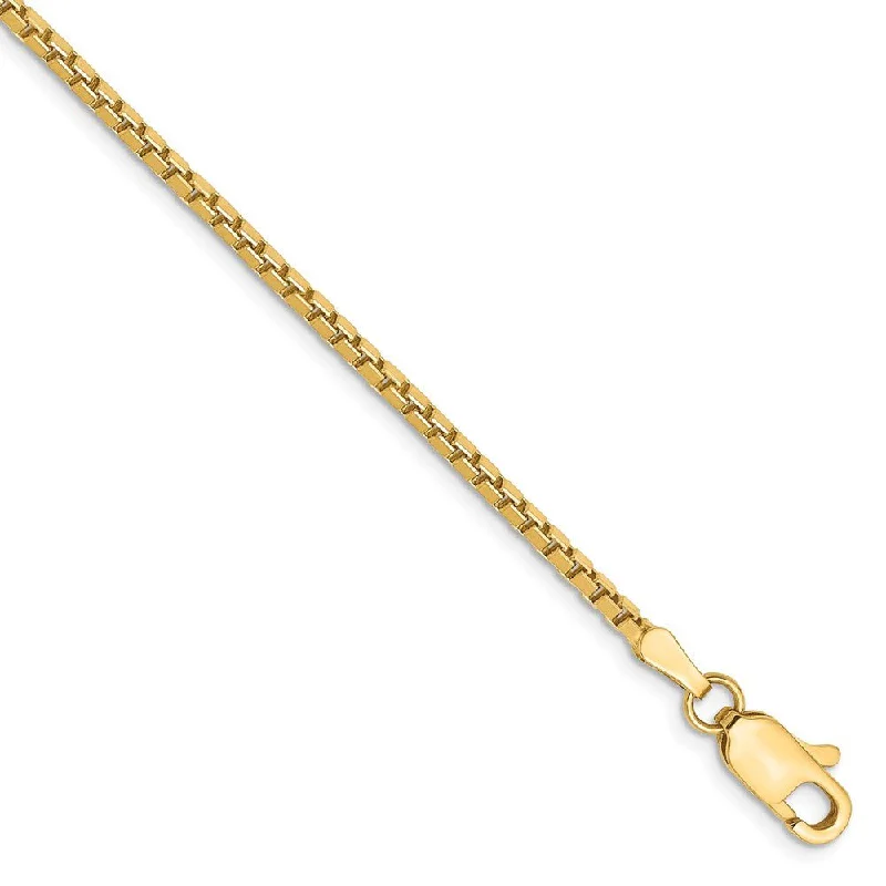 1.9mm, 14k Yellow Gold, Solid Box Chain Bracelet, 7 Inch