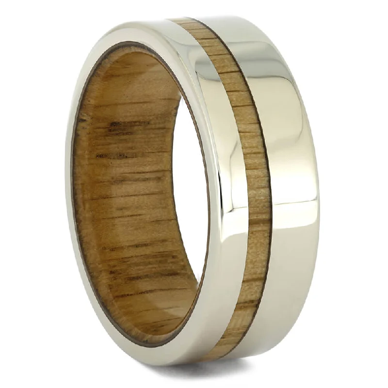 Oak Wood Ring with 14k White Gold