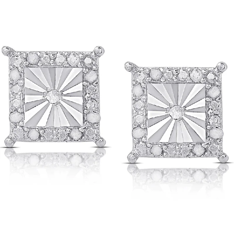 Finesque Sterling Silver 1/10ct TDW Diamond Miracle Plate Square Stud Earrings (I-J, I2-I3)