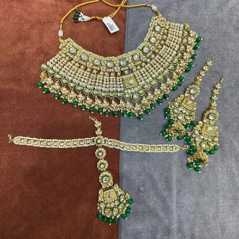 Neetu Art Gold Plated Kundan Stone And Beads Semi Bridal Necklace Set