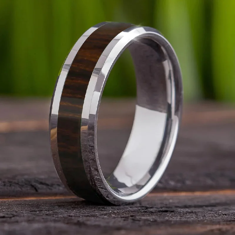 Tungsten Wedding Band with Natural Ironwood Inlay