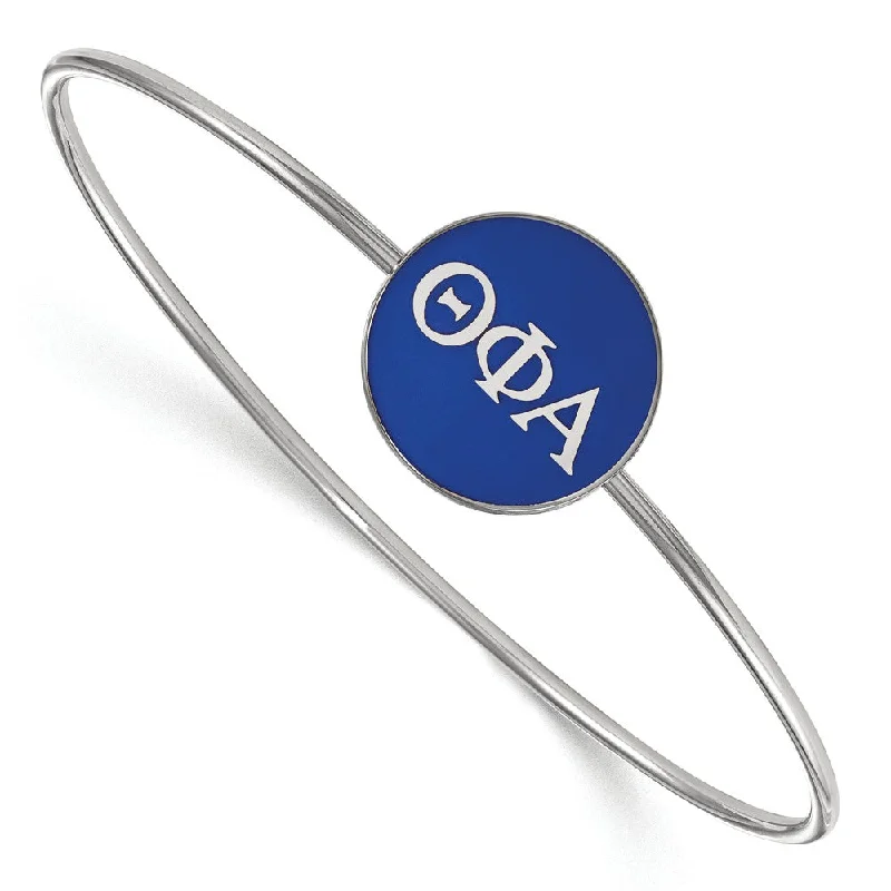 Sterling Silver Theta Phi Alpha Blue Enamel Greek Bangle - 6 in.