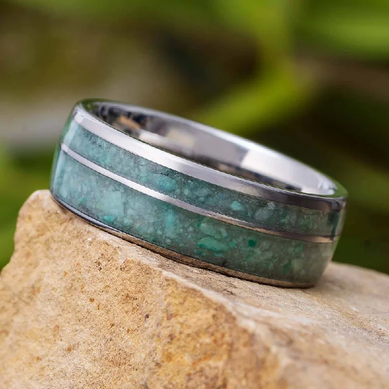 Unique Green Ring, Chrysocolla Wedding Band