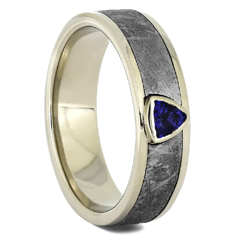 Sapphire and Meteorite Wedding Band in Polished Gold