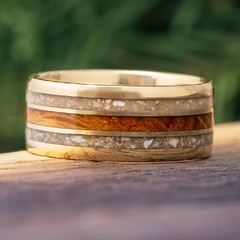 Memorial Ring with Ashes and Whiskey Barrel Oak Wood