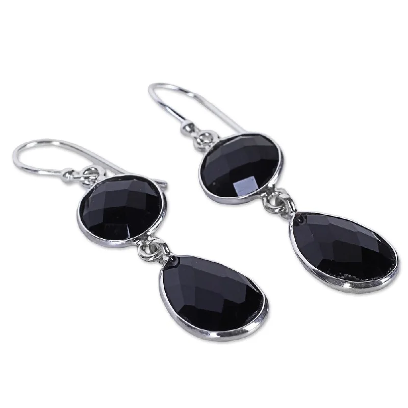 NOVICA Handmade Magical Charm Sterling Silver Onyx Earrings (India) - 1.9*0.4