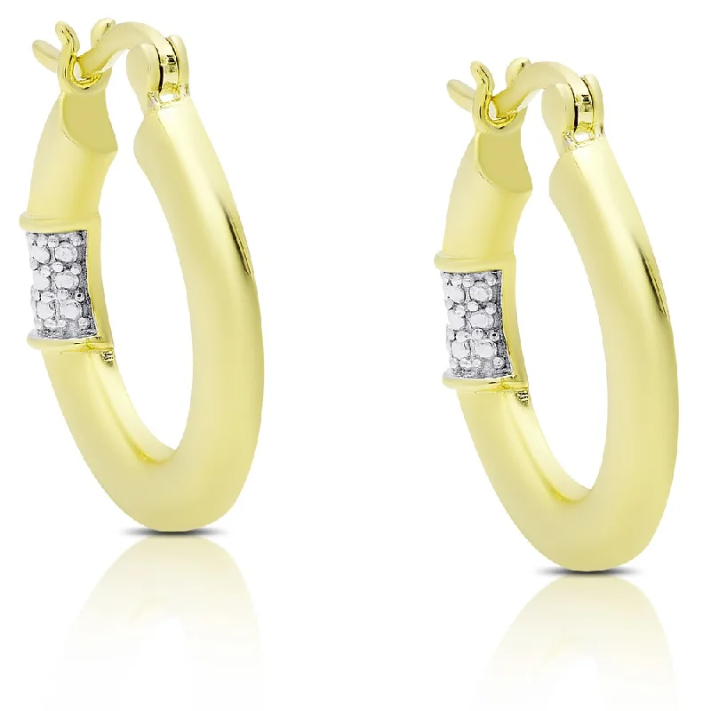 Finesque Gold Over Sterling Silver Diamond Accent Hoop Earrings