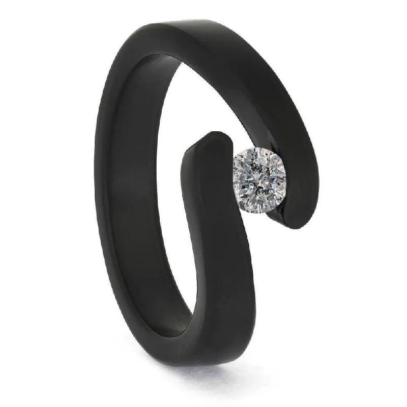 Salt and Pepper Diamond in Black Zirconium Engagement Ring