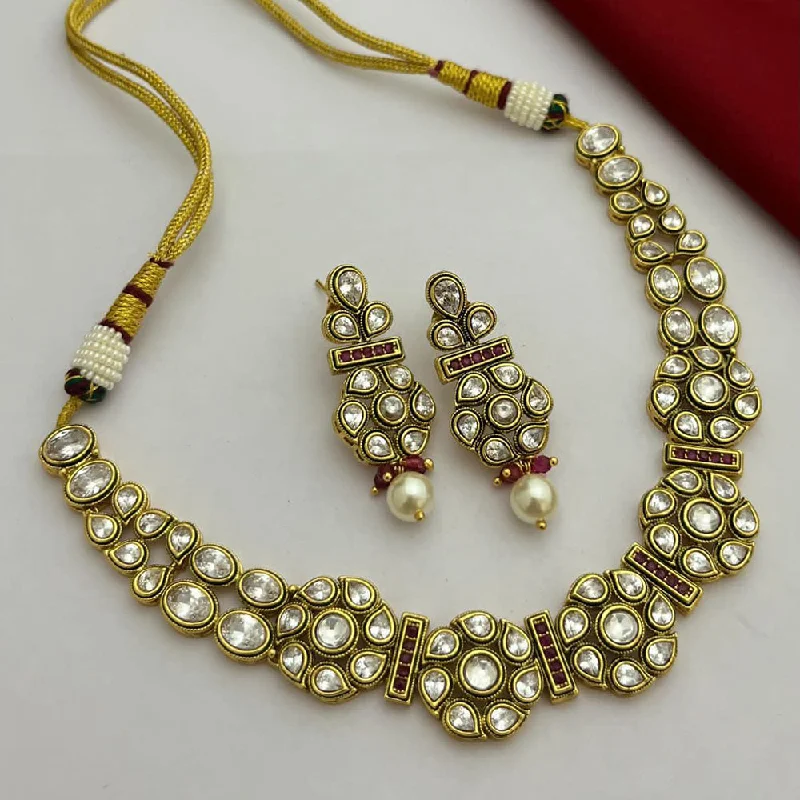 FS Collection Gold Plated Kundan Stone Necklace Set