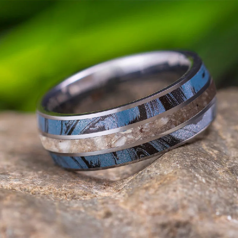 Memorial Ring with Inlays of Mokume Gane & Ashes, Sympathy Jewelry