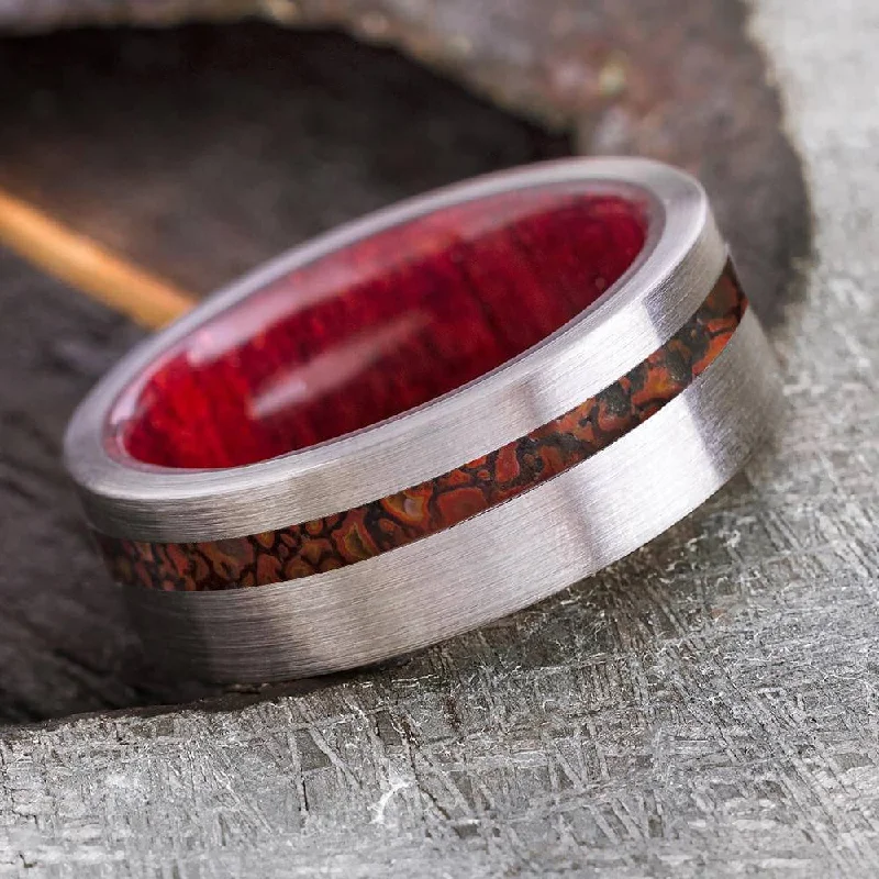 Dinosaur Bone Men's Wedding Band With Wood Inside