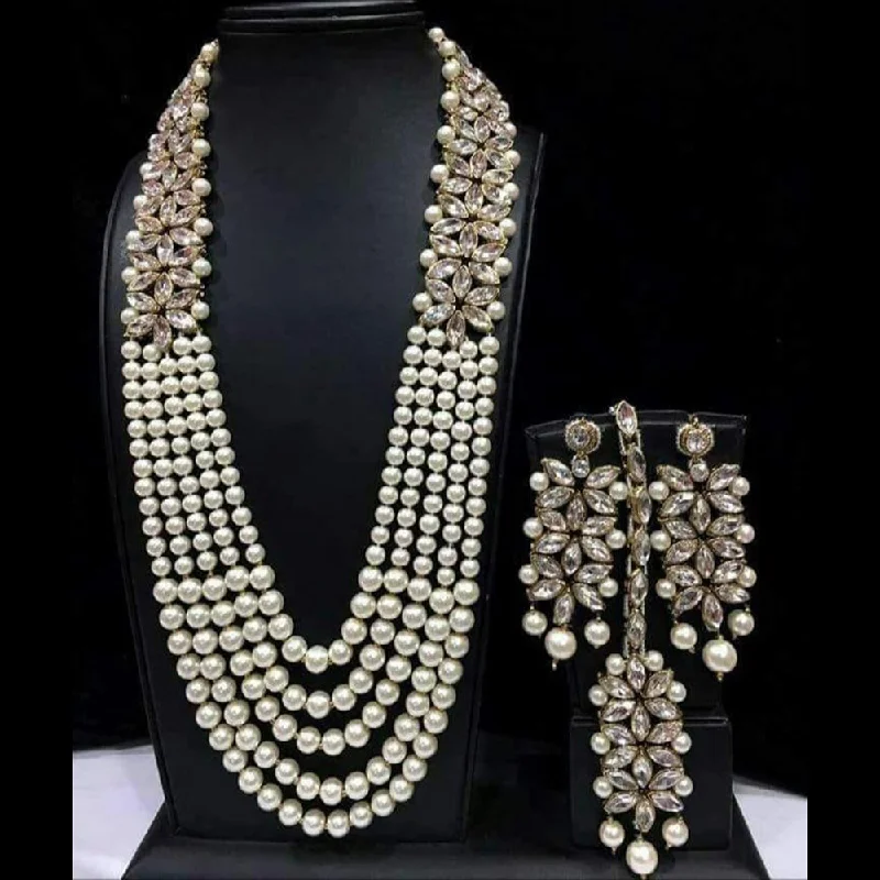 Lucentarts Jewellery Gold Plated Crystal Stone And Beads Long Necklace Set