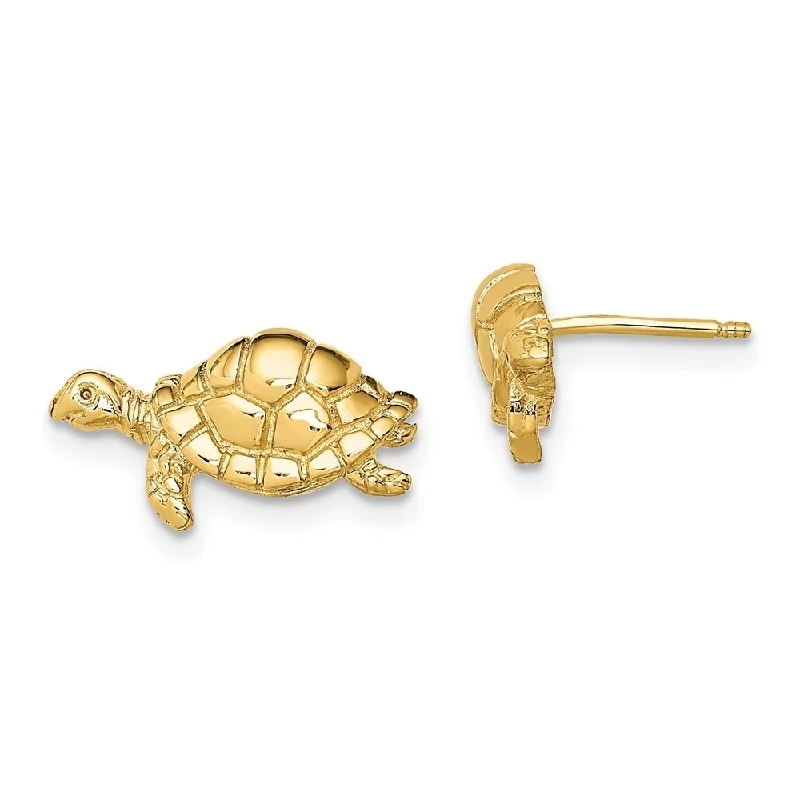 Diamond2Deal 14K Yellow Gold Polished Swimming Sea Turtle Earrings (L- 15.15 mm, W- 8.45 mm)