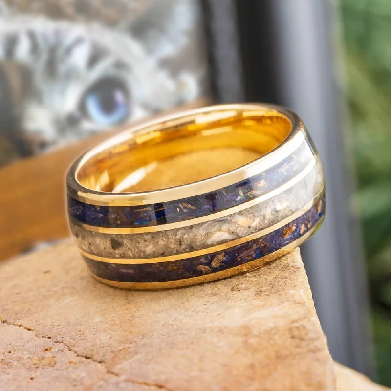 Yellow Gold Pet Memorial Ring with Flowers and Ashes