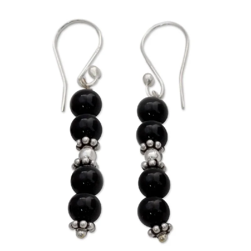 Handmade Sterling Silver 'Pillars of Night' Onyx Earrings (India)