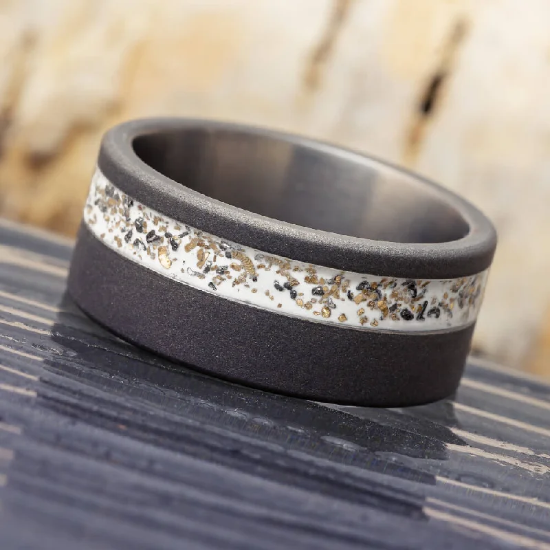 Sandblasted Titanium Wedding Band with White Stardust™