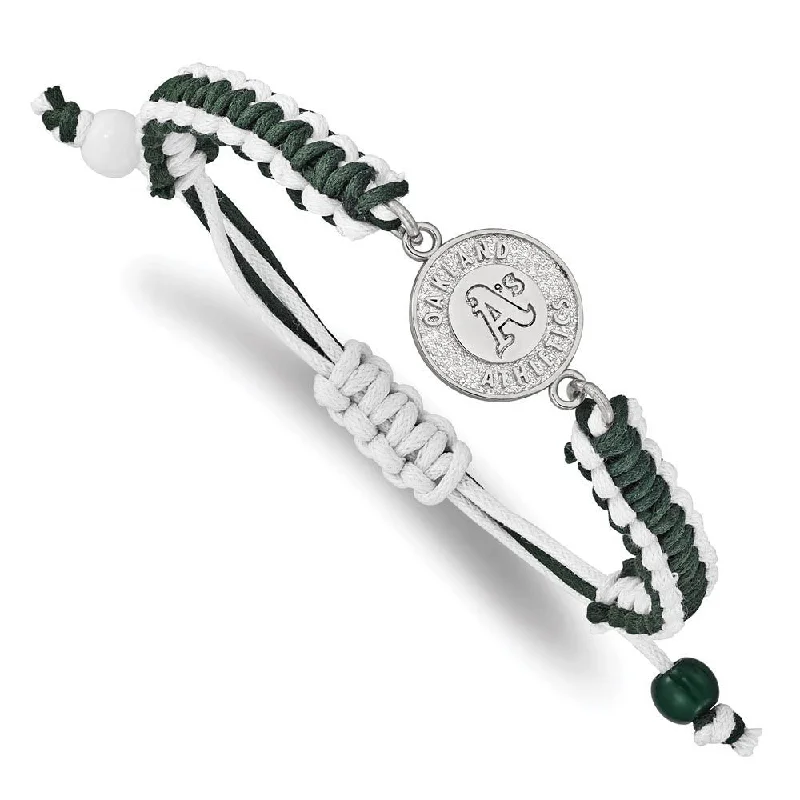 Stainless Steel MLB Oakland Athletics Adj Nylon Cord Bracelet, 9 Inch