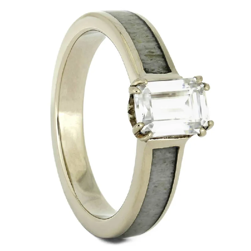 Antler Engagement Ring with Emerald Cut Moissanite