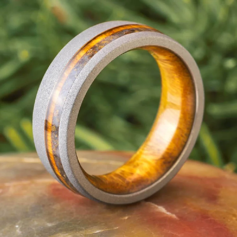 Lignum Vitae Wood Wedding Band with Crushed Dinosaur Bone