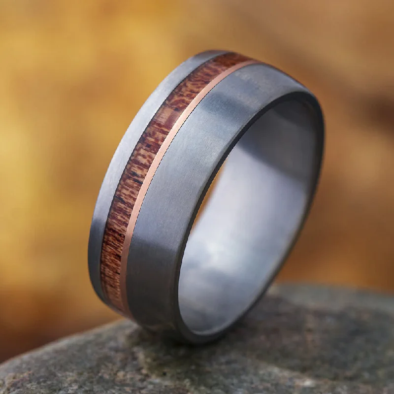 Ironwood & Matte Titanium Ring With Gold Pinstripe