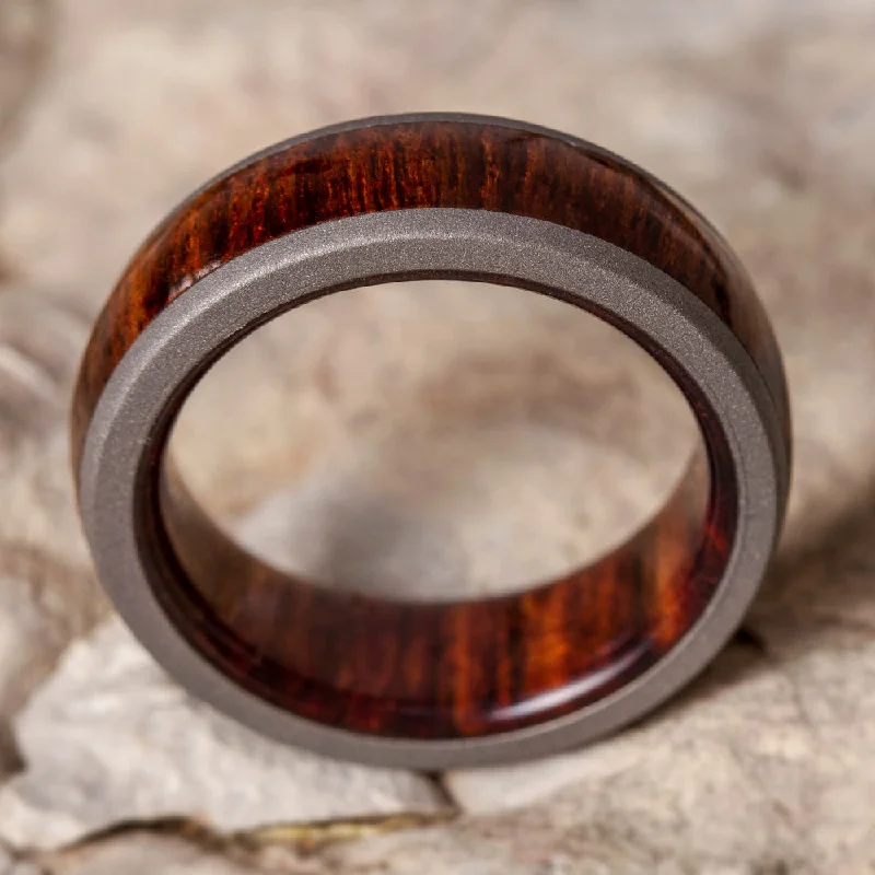 Carribean Rosewood Ring with Sandblasted Titanium Edges