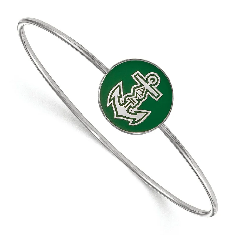 Sterling Silver Alpha Sigma Tau Green Enamel Anchor Bangle - 8 in.