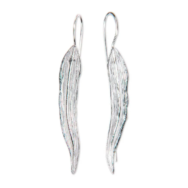 NOVICA Handmade Sterling Silver Willow Leaf Earrings (Indonesia) - 2*0.3