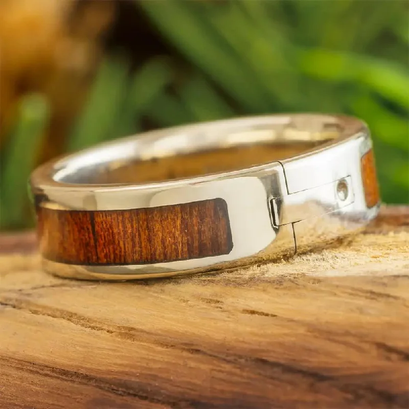 Adjustable Wedding Band with Dalmata Wood Inlay