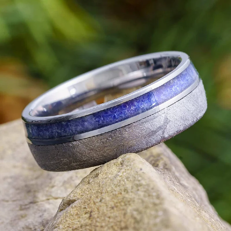 Crushed Sapphire Wedding Band With Meteorite