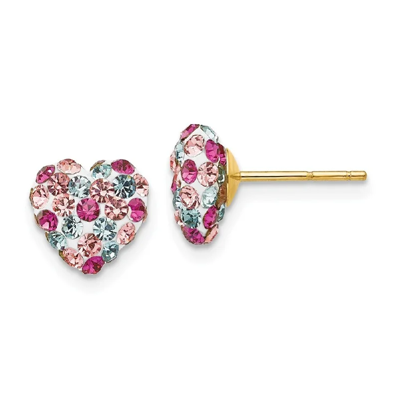 14k Yellow Gold Multi-colored Crystal Heart Stud Earrings (L-8 mm, W-8 mm)