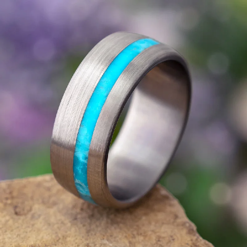 Turquoise Wedding Band With Brushed Titanium Finish