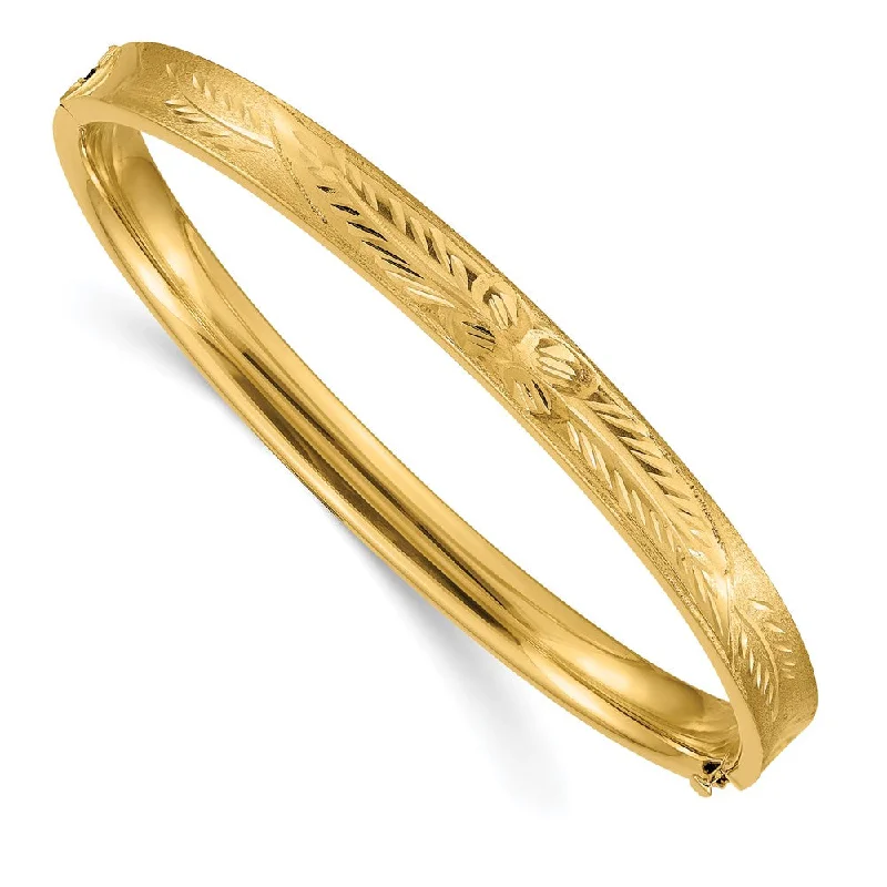 6mm 14k Yellow Gold Diamond Cut Concave Hinged Bangle Bracelet, 7 Inch